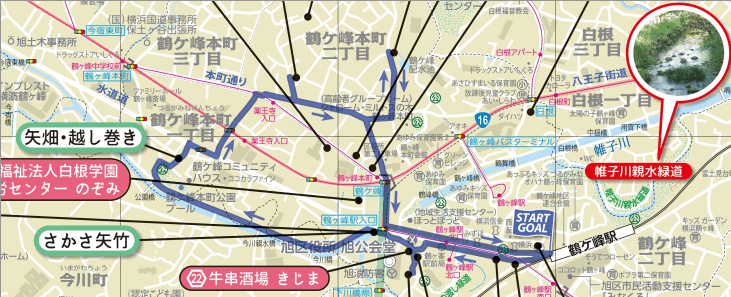横浜市旭区が作成した「畠山重忠ゆかりの地マップ」を抜粋した画像です。
